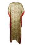 Maxi Beach Kaftan Dress, Recycle sari Beige Red XL