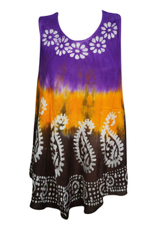  Summer Top, Sleeveless Beach Cover Up, Purple Orange L