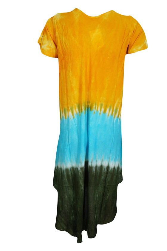 Summer Dresses, Orange Blue Tie Dye Midi Dress, XL