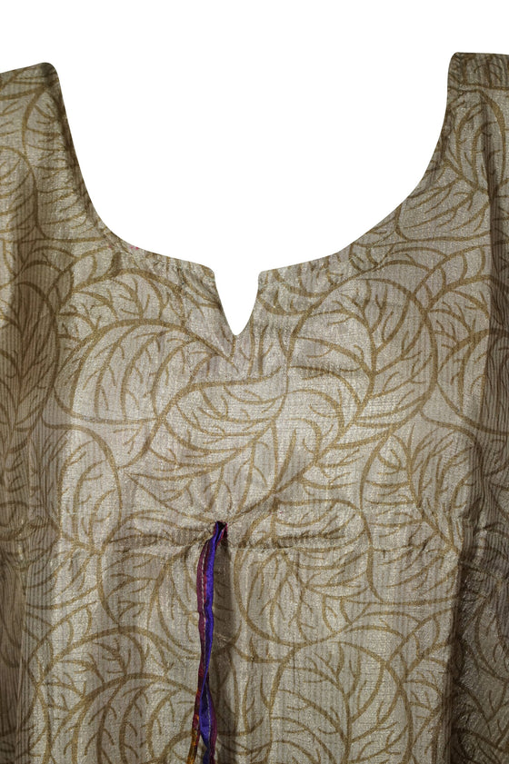 Maxi Printed Kaftan Dress, Beige Orange Cruise Dresses, L-XL