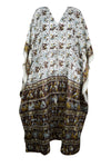 Boho Muumuu White Caftan Maxi Dresses, Beach Coverup Dress, Recycled Sari 2XL