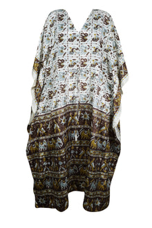  Boho Muumuu, White Caftan Maxi Dresses, Beach Coverup Dress, Recycled Sari 2XL