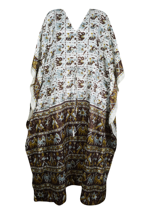 Boho Muumuu White Caftan Maxi Dresses, Beach Coverup Dress, Recycled Sari 2XL