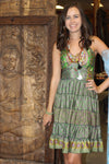 Midi Dress, Peach Beige Floral Printed Spaghetti Strap S/M