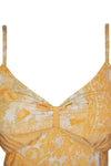Midi Dress, Peach Beige Floral Printed Spaghetti Strap S/M