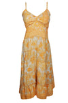 Midi Dress, Peach Beige Floral Printed Spaghetti Strap S/M