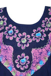 Oversized Beach Blouse, Coverup, Blue, Pink Embroidered Boho