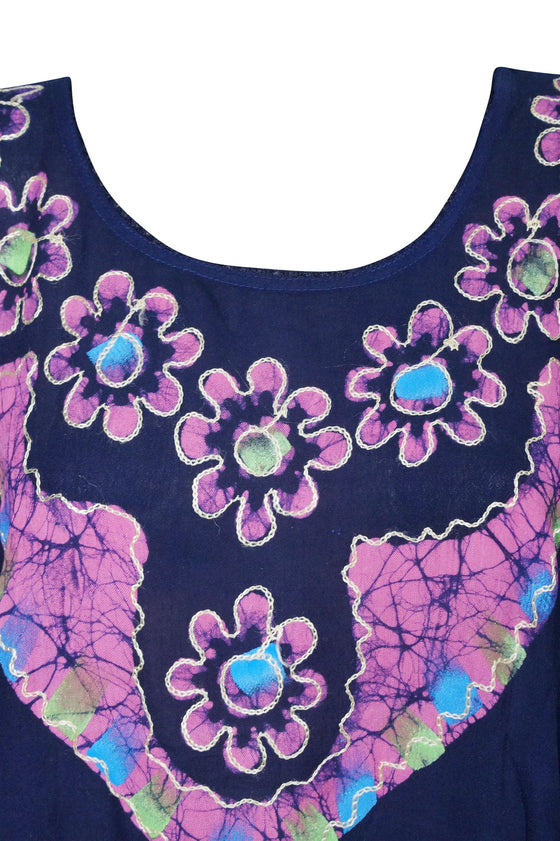 Oversized Beach Blouse, Coverup, Blue, Pink Embroidered Boho
