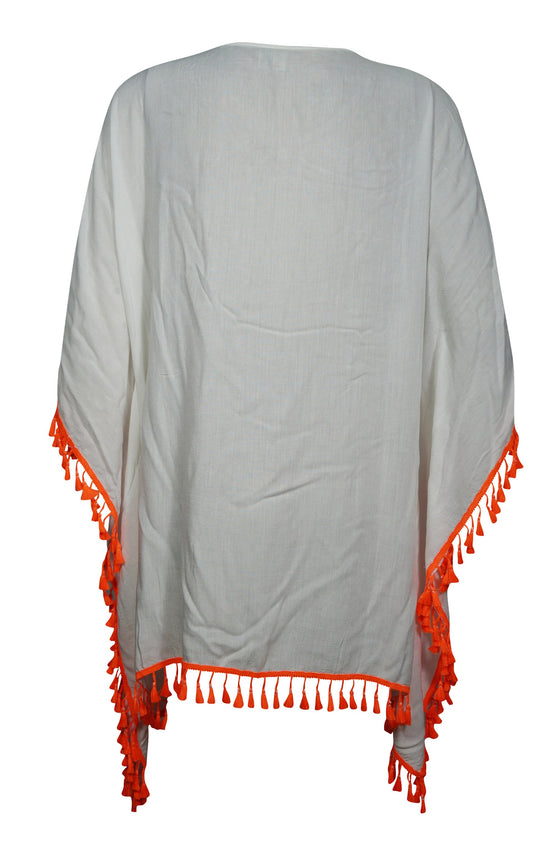Caftan Short Dress, Loose Beach dress, White Orange L-3XL