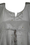 Womand Retro Kimono Kaftan Maxi Dress, Gray Silk Caftan Dresses, M-2XL