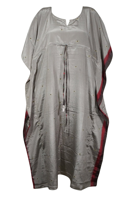 Womand Retro Kimono Kaftan Maxi Dress, Gray Silk Caftan Dresses, M-2XL