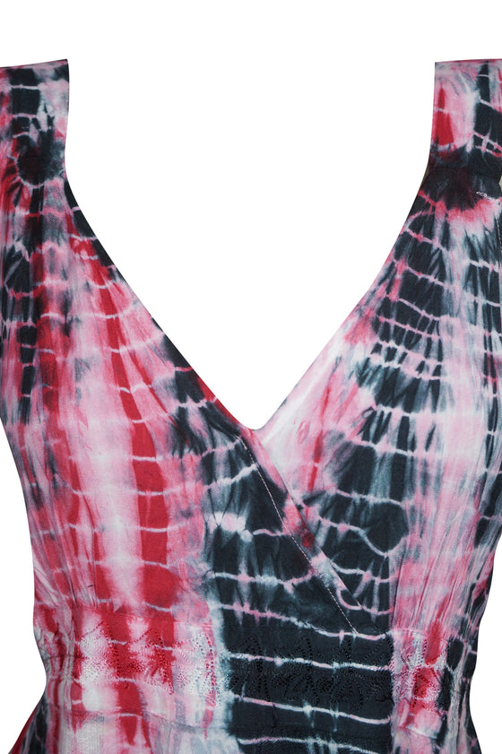 Maxi Dress, Embroidered Pink Black Tie dye Sleeveless XS