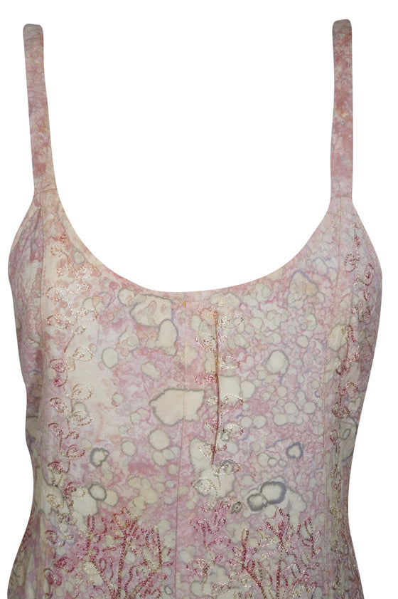 Boho Maxi Dress, Pink Yellow Loose Handmade Enzyme M