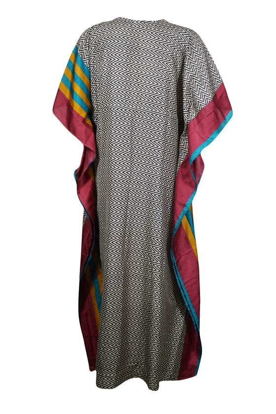 Womans Boho Maxi Beach Kaftan Dress, Recycle Silk Kimono Caftan, Housedress XL