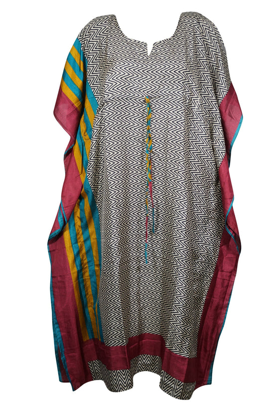 Womans Boho Maxi Beach Kaftan Dress, Recycle Silk Kimono Caftan, Housedress XL