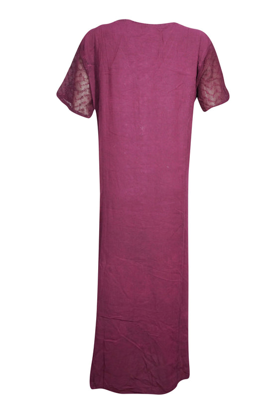 Maxi Dresses, Magenta Pink Embroidered Summer Housedress L/XL
