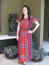 Boho Nightgown Maxi Dresses, Housedress Lounger Loose Pink Caftan L