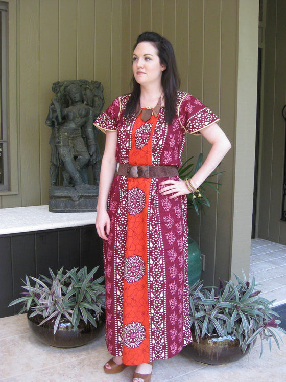 Caftan Maxi Dress, Nightgown, Purple White Floral Printed M