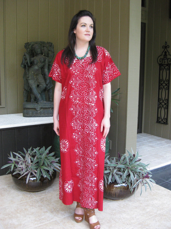Nightgown Caftan Dress, Kaftan, Red White Floral Printed L