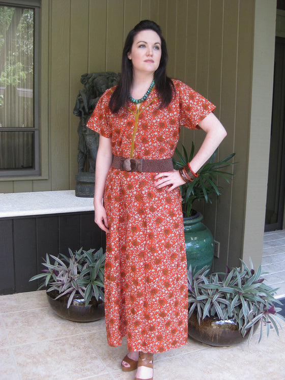 Caftan Maxi Dress, Nightgown, Purple White Floral Printed M