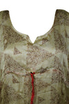 Maxi Beach Kaftan Dress, Recycle sari Beige Red XL
