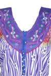 Maxi Caftan Dress, Purple White Floral Printed Loose M