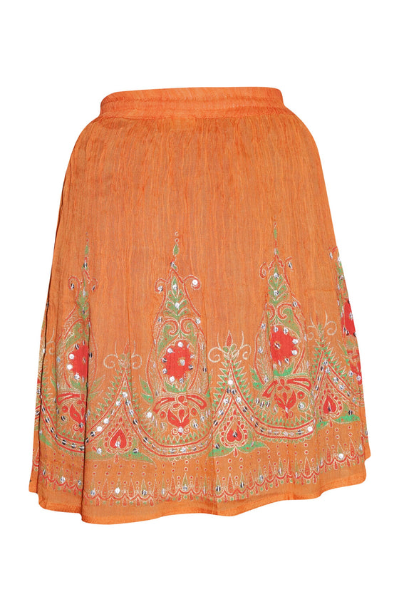 Short Skirt, Orange Cotton Embroidered Handmade Summer Skirt, SM