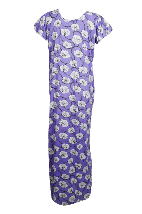 Caftan Maxi Dress, Nightgown, Purple White Floral Printed M