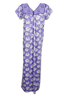  Caftan Maxi Dress, Nightgown, Purple White Floral Printed M