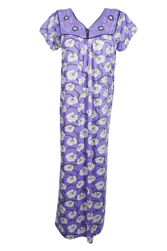 Caftan Maxi Dress, Nightgown, Purple White Floral Printed M