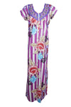 Maxi Dress, Purple White Floral Printed Sleepwear Dresses, M
