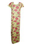 Yellow Caftan Dresses, Kaftan Maxi Dress Boho Resort Cruise Floral Lounge Dresses M