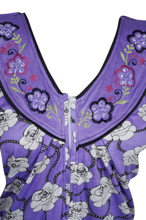 Boho Caftan Maxi Dresses, Muumuu, Knit Maxi Dress, Purple Floral Nightgown M
