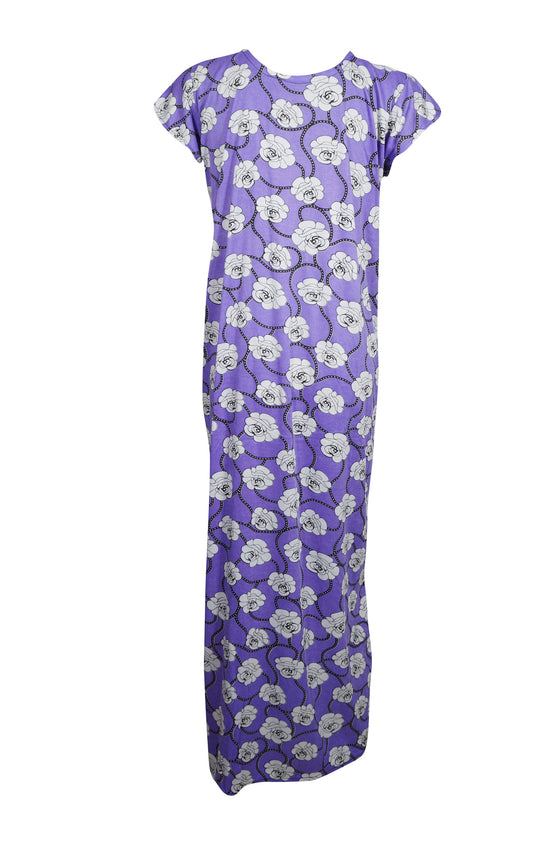 Boho Caftan Maxi Dresses, Muumuu, Knit Maxi Dress, Purple Floral Nightgown M