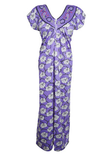  Boho Caftan Maxi Dresses, Muumuu, Knit Maxi Dress, Purple Floral Nightgown M