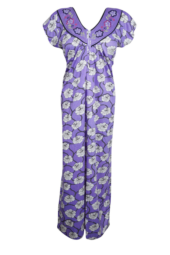 Boho Caftan Maxi Dresses, Muumuu, Knit Maxi Dress, Purple Floral Nightgown M
