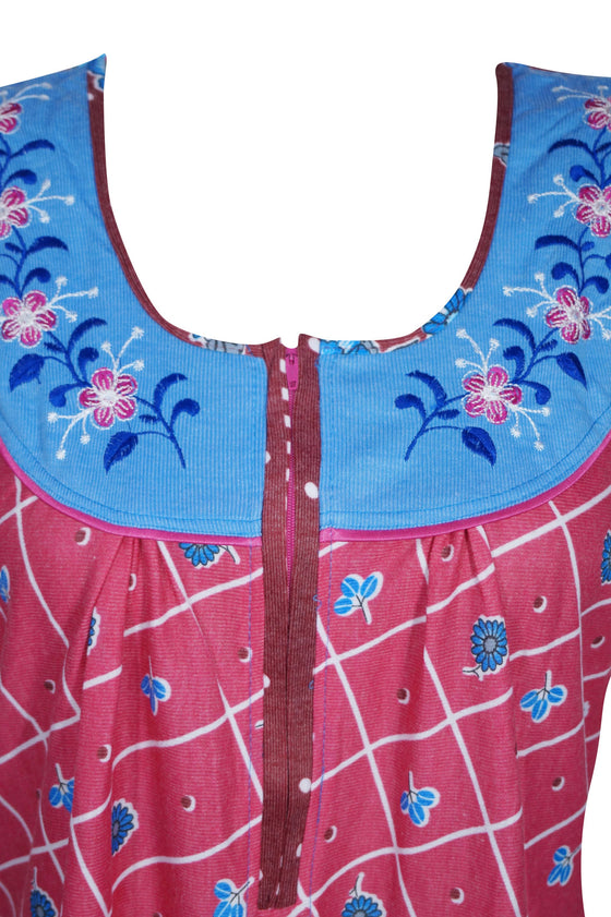Boho Nightgown Maxi Dresses, Housedress Lounger Loose Pink Caftan L