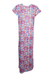 Maxi Caftan Dress, Muumuu, Pink Floral Printed Short M