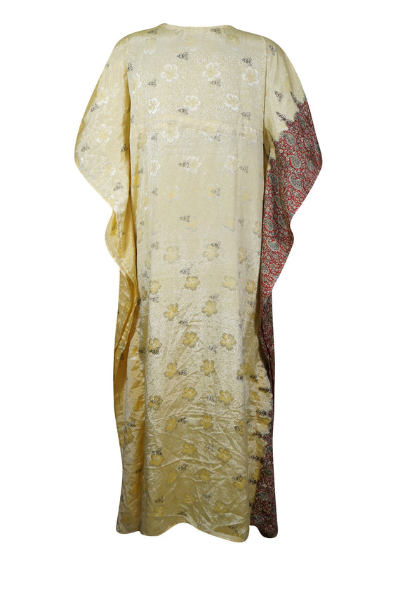 Maxi Caftan Dress, Beige Red Floral Resort Kaftan XL