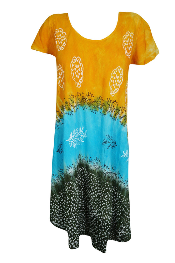 Summer Dresses, Orange Blue Tie Dye Midi Dress, XL