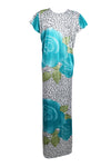 Maxi Dress, Short Sleeves Blue White Floral Printed L