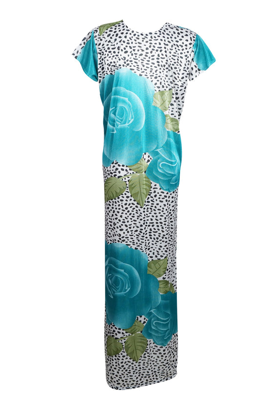 Maxi Dress, Short Sleeves Blue White Floral Printed L