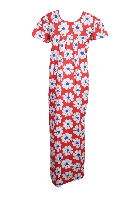 Nightgown Caftan Dress, Kaftan, Red White Floral Printed L