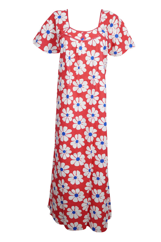 Nightgown Caftan Dress, Kaftan, Red White Floral Printed L