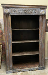 Rustic Blue Bookcase  Cowrie Shells  Vintage Tall Bookshelf Carved