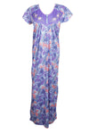 Mummuu Caftan Maxi Dress, Purple Blue Floral Printed Nightgown S/M