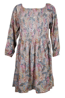  Floral Dresses, Dusty Pink Blue Printed Dress, Shirred L