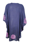 Oversized Beach Blouse, Coverup, Blue, Pink Embroidered Boho