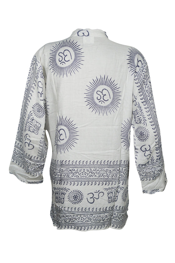 Boho Yoga Shirt, Soft White Spiritual Print Shirt, M