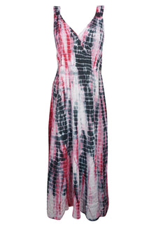  Maxi Dress, Embroidered Pink Black Tie dye Sleeveless XS